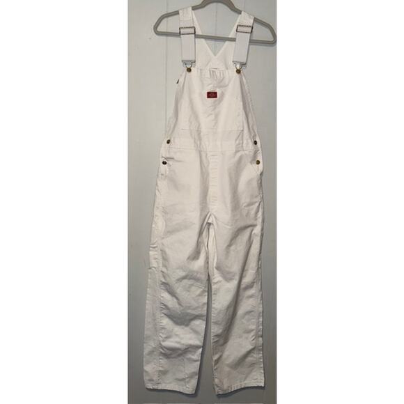 Men's Dickies White Denim Painters Carpenters Bib Overalls Size 32 x 32 - Picture 1 of 4
